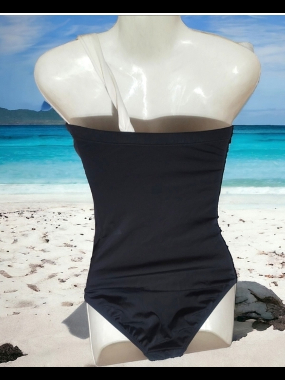 VENUS Size 6 Black One-Shoulder One-Piece with White Accent - Picture 2 of 6